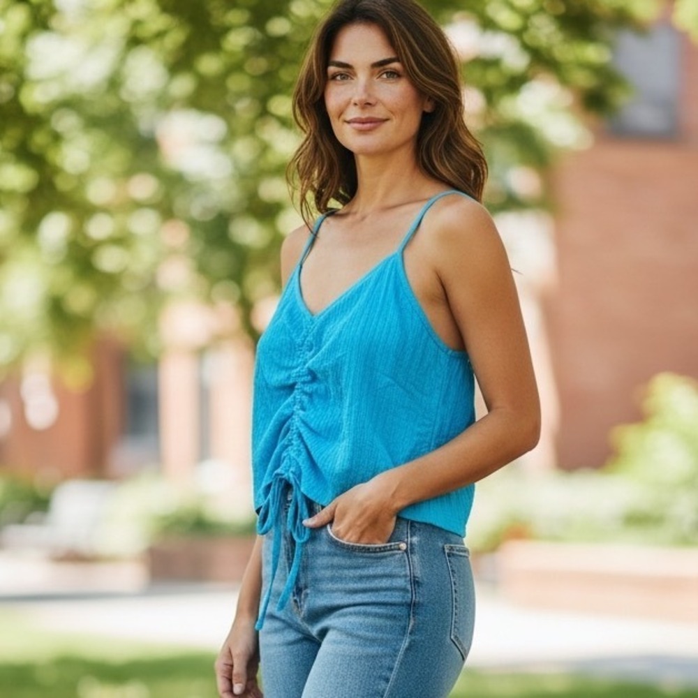 Abound Blue River Ruched Front Cinch Camisole Tank Top Y2K 90s Coastal Beach‎ M - Picture 10 of 10